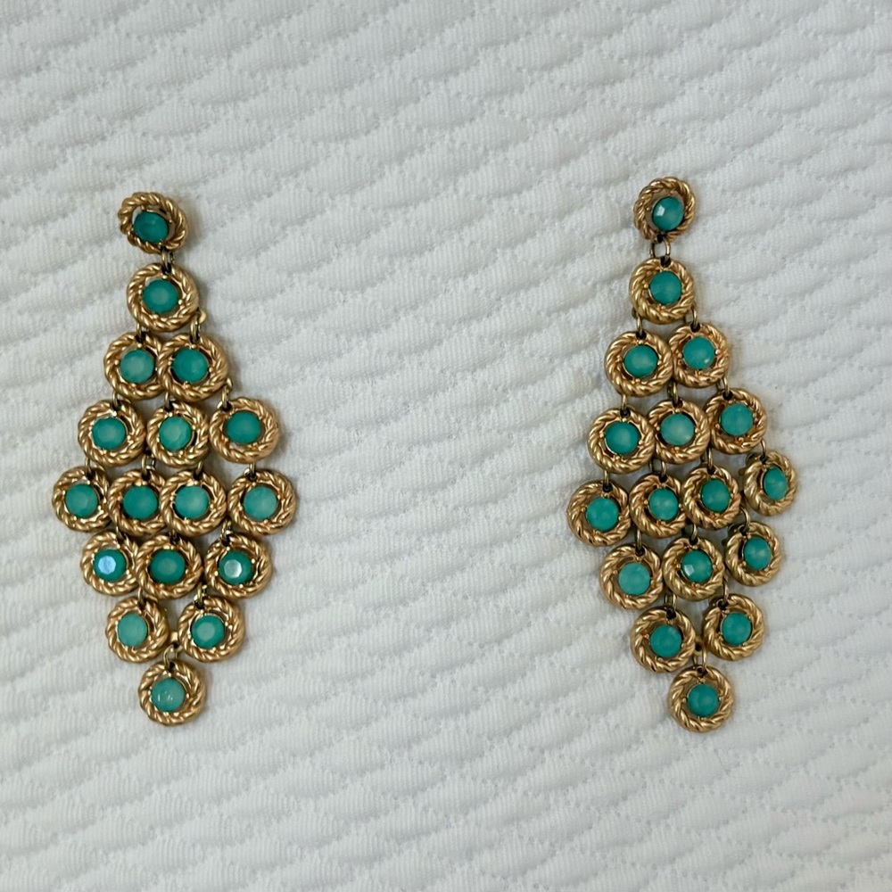 Gold and Turquoise Chandelier Drop Earrings